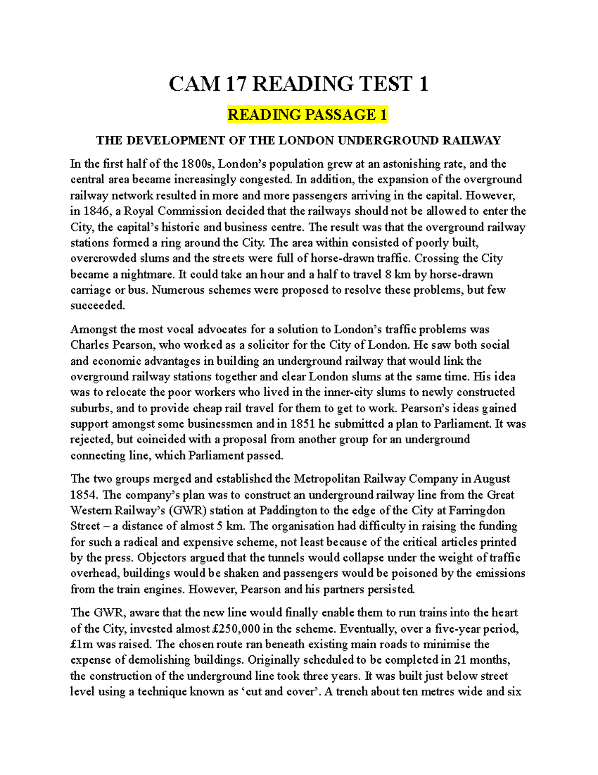 CAM17 Reading - CAM 17 READING TEST 1 READING PASSAGE 1 THE DEVELOPMENT ...