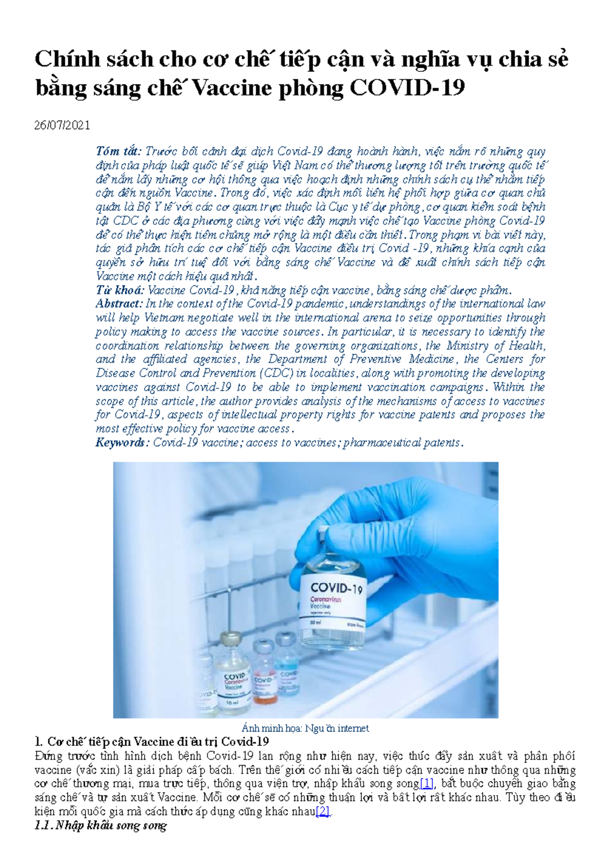 31. TCLP - Chính sách tiếp cận và chia sẻ bằng sáng chế Vaccine Covid ...