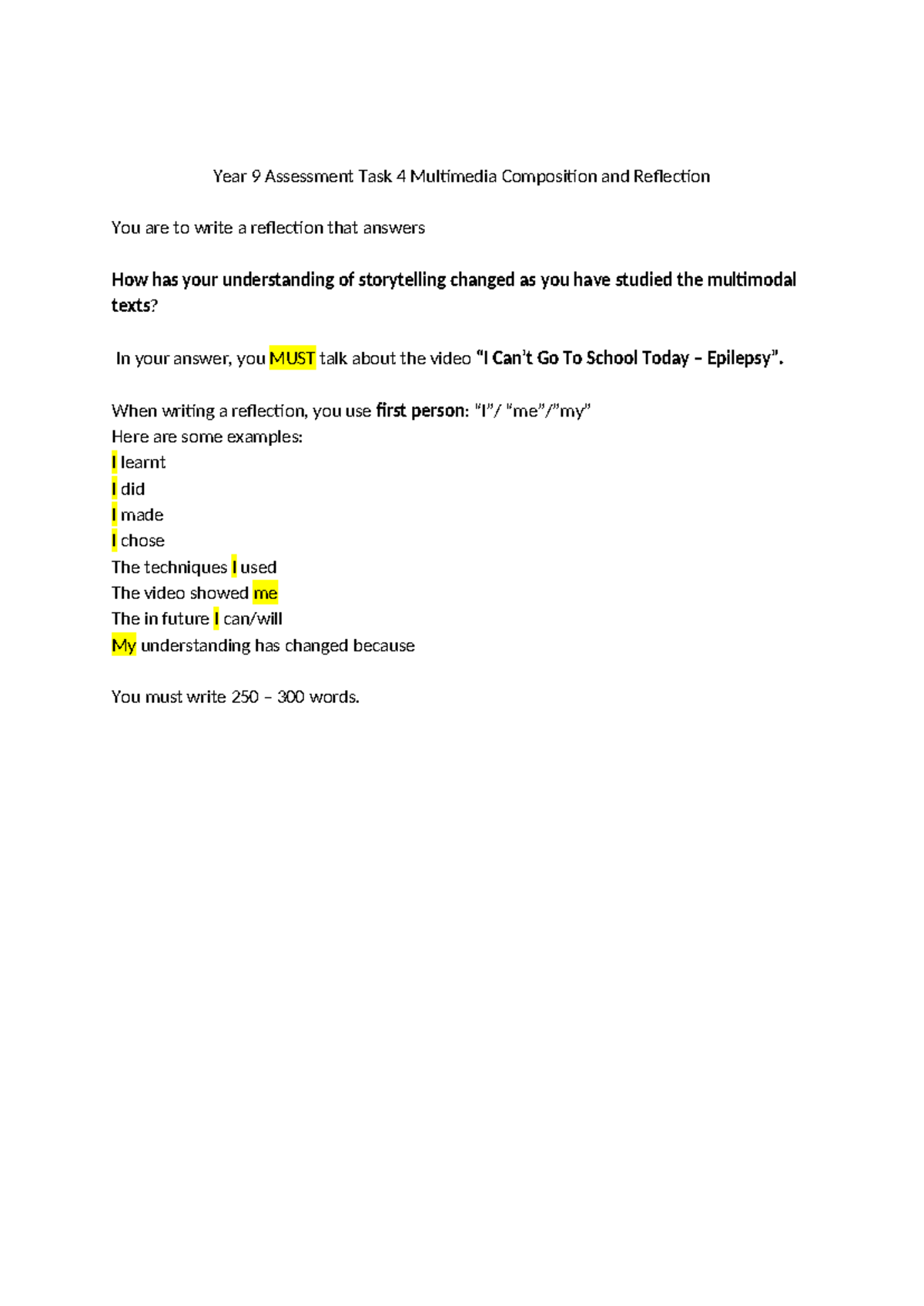 Year 9 Assessment Task 4: Reflection on Multimedia Storytelling - Studocu