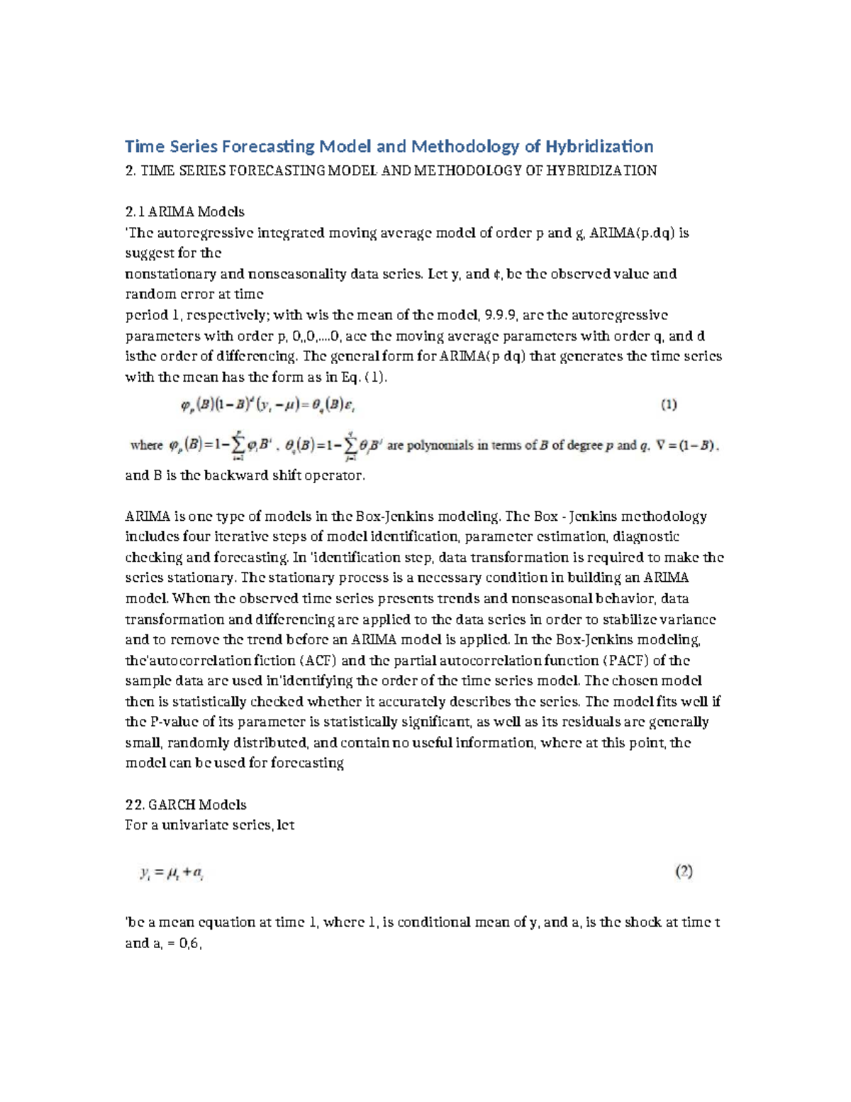 Time Series Forecasting: Hybridization with ARIMA and GARCH Models ...