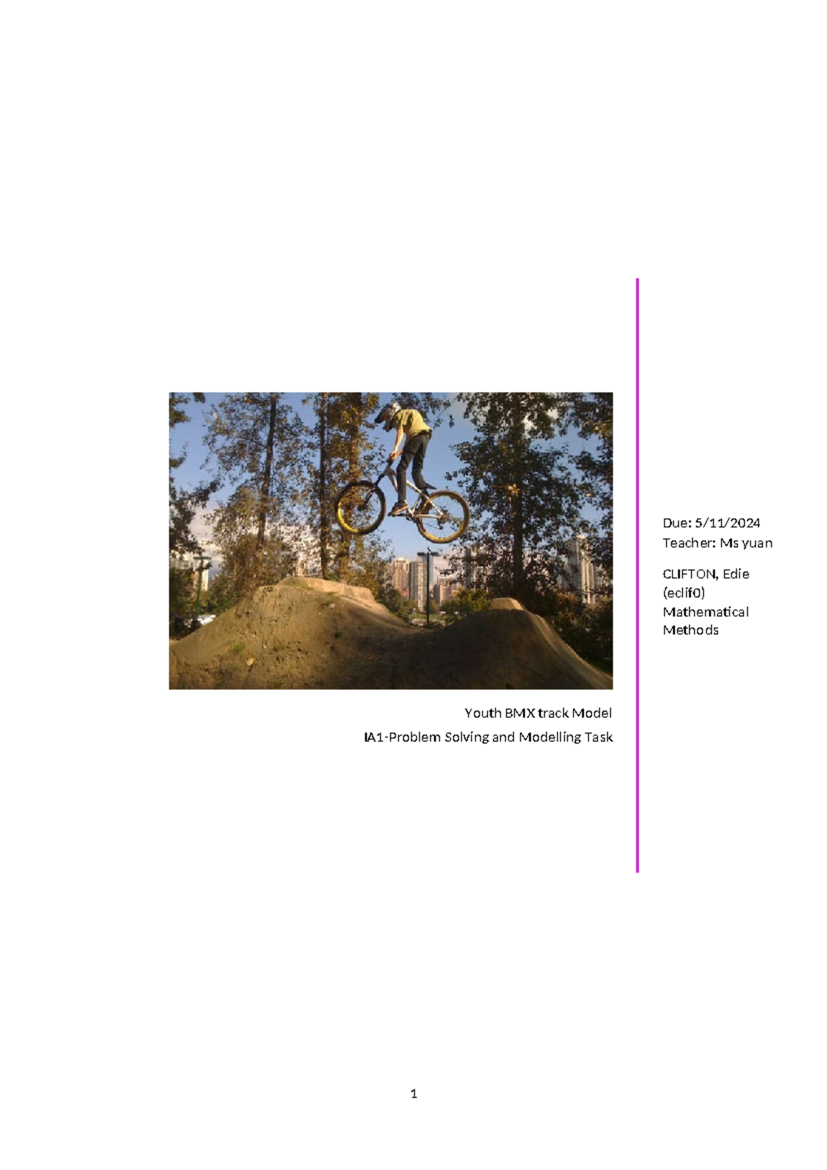 Mathematical Methods IA1 Final Project: BMX Track Modelling 2024 - Studocu