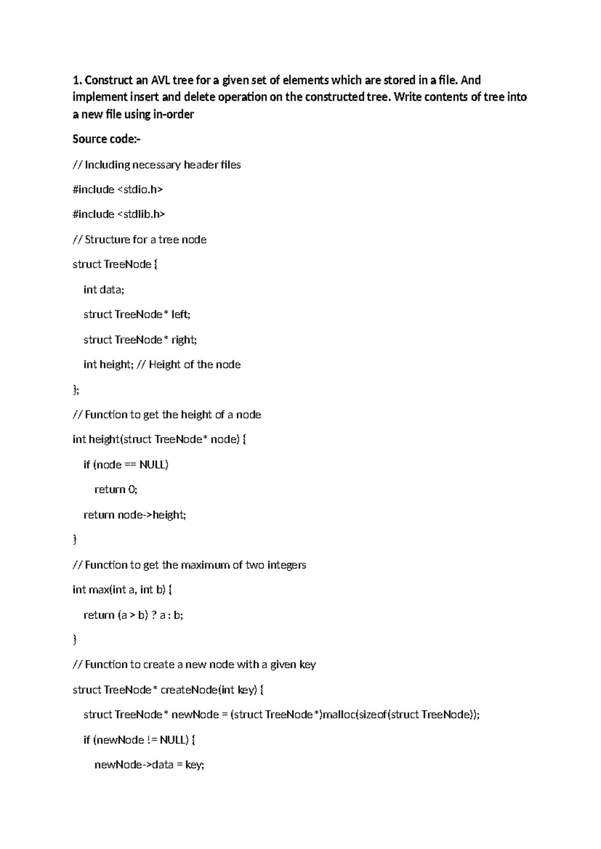 AVL Tree Operations Implementation - Program 1 (ADS) - Studocu