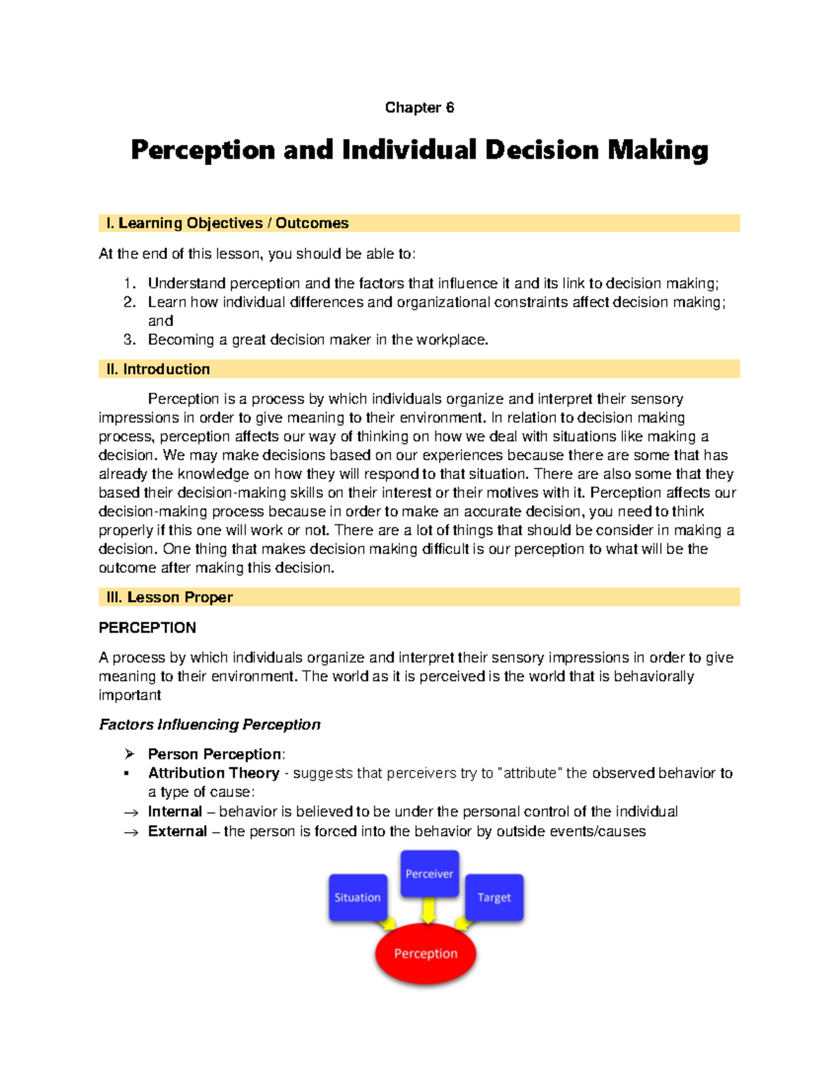 Chapter 6 - HBO Lecture Notes: Understanding Perception in Decision ...