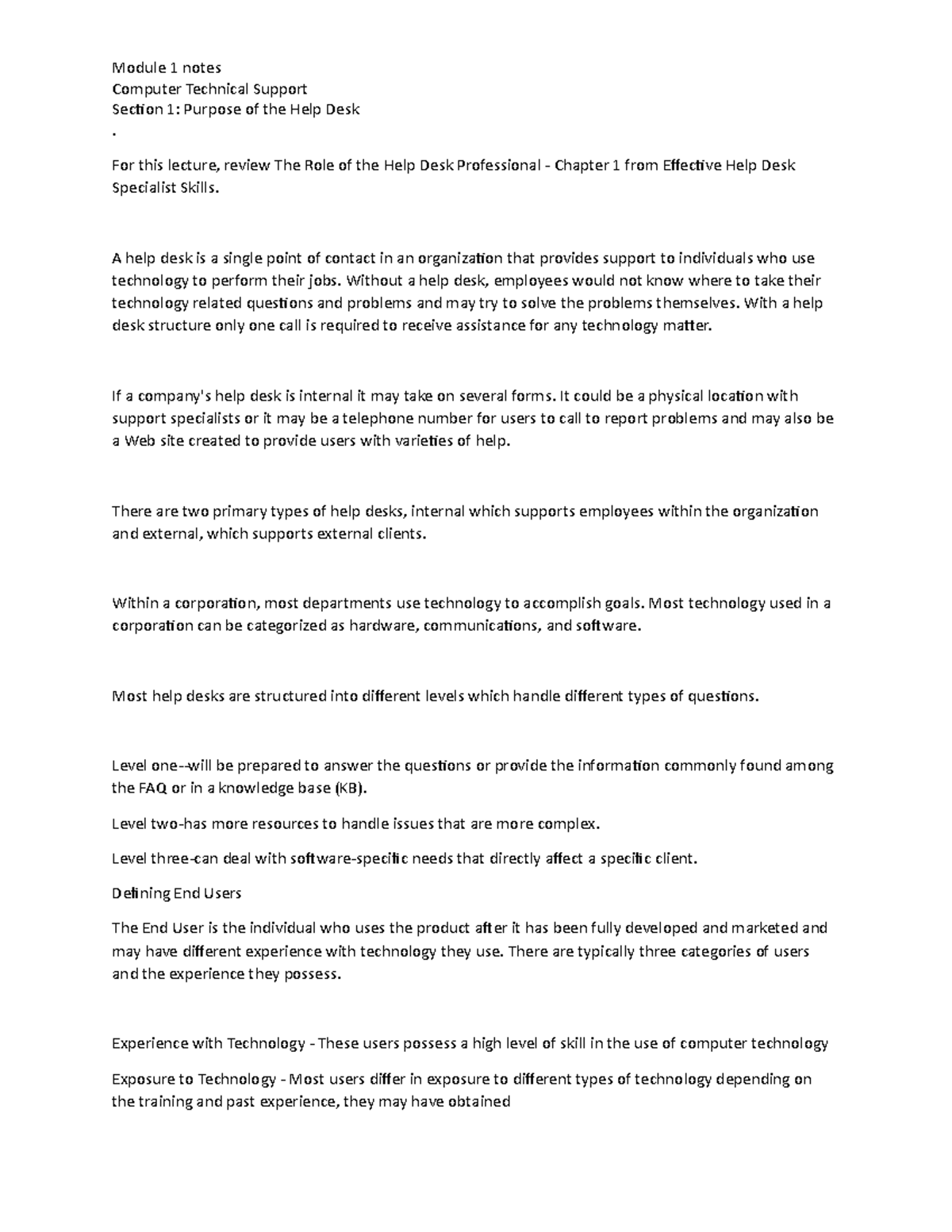 Technical support module 1 section 2 notes - Module 1 notes Computer ...