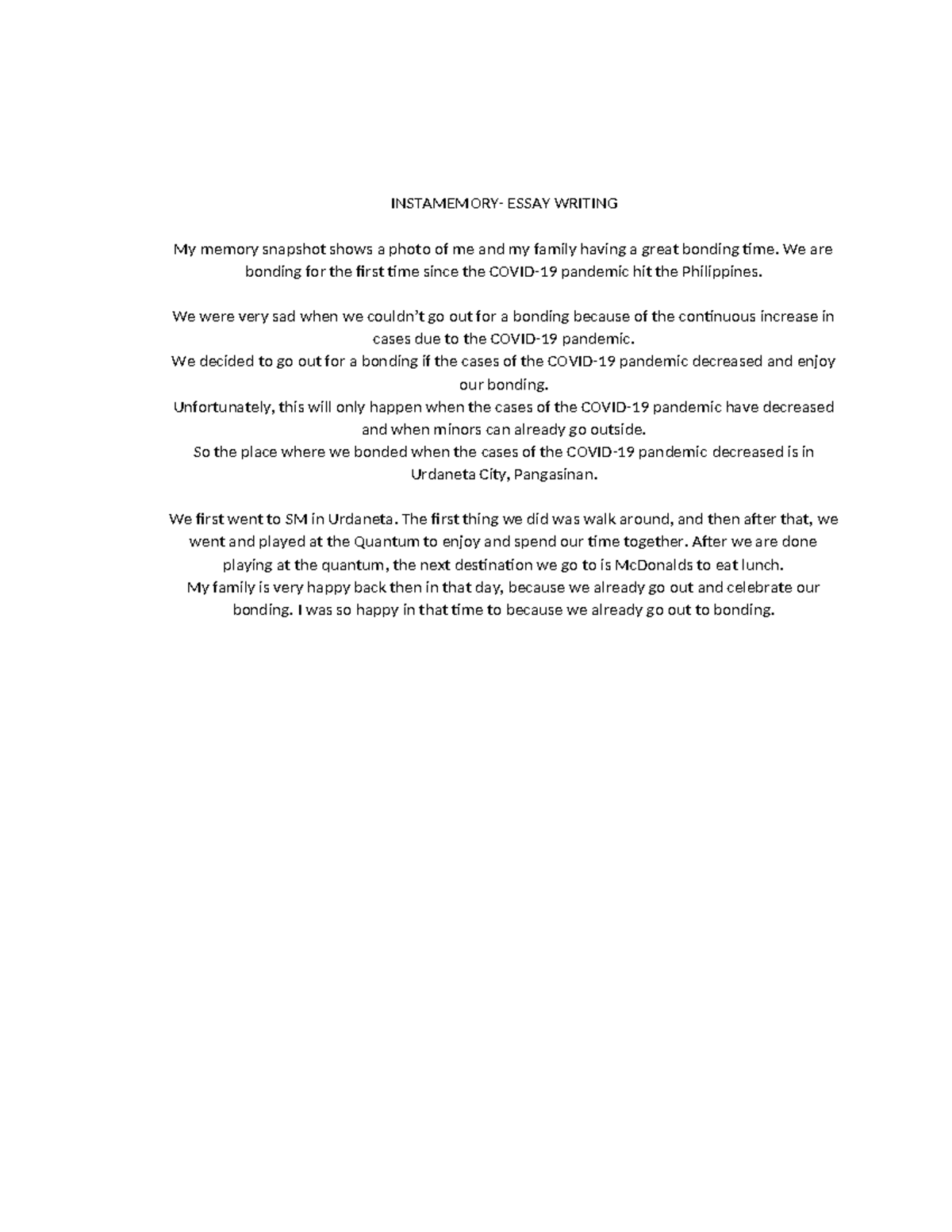 Instamemory- Essay Writing - INSTAMEMORY- ESSAY WRITING My memory ...