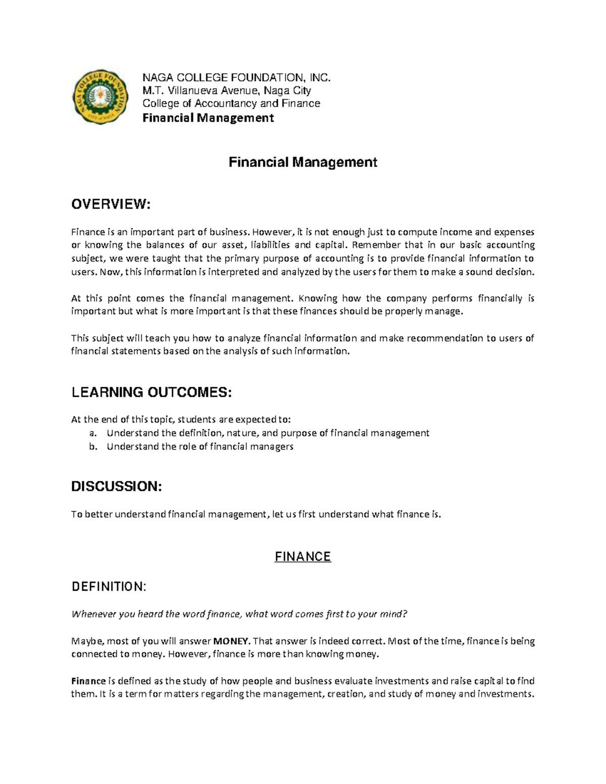 Financial Management Overview: Key Concepts and Applications - Studocu