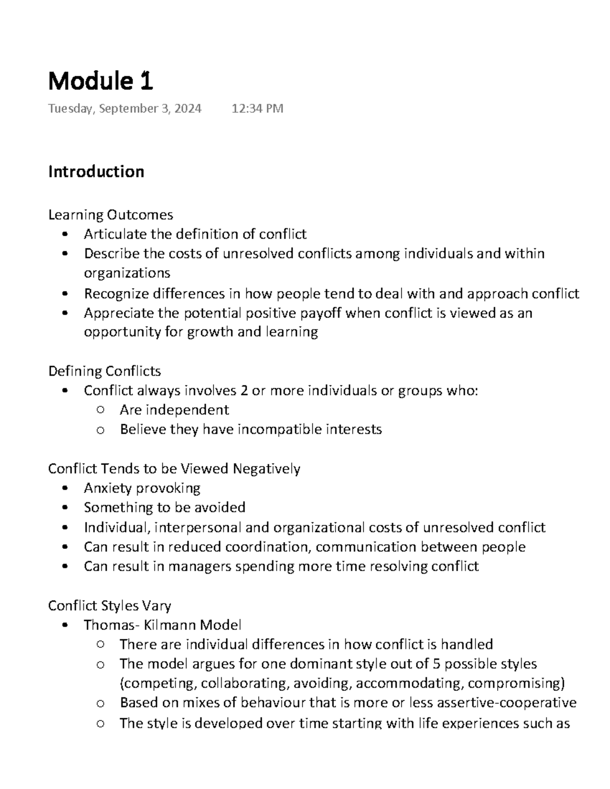 Module 1 - Week 1 Conflict Management Notes - Studocu