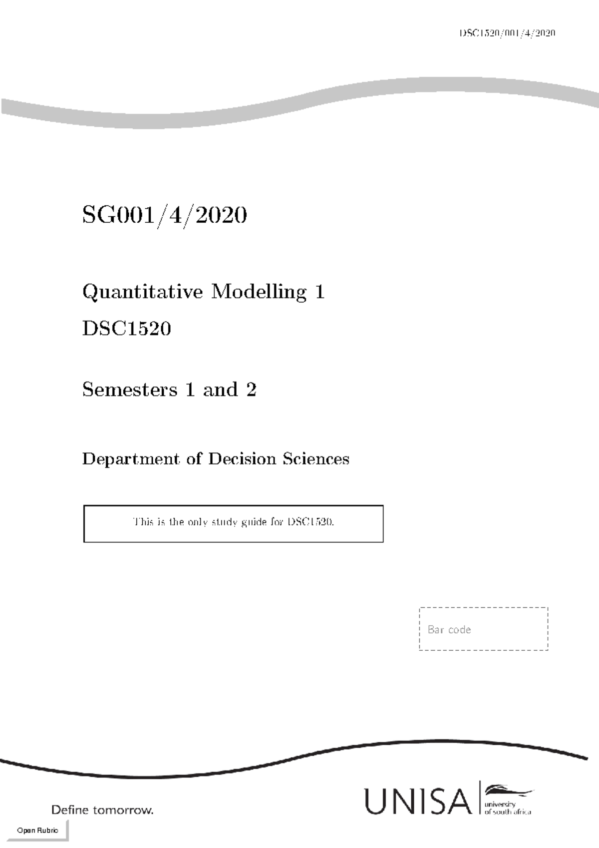 Quantitative Modelling Study Guide for DSC1520: Semesters 1 & 2 - Studocu