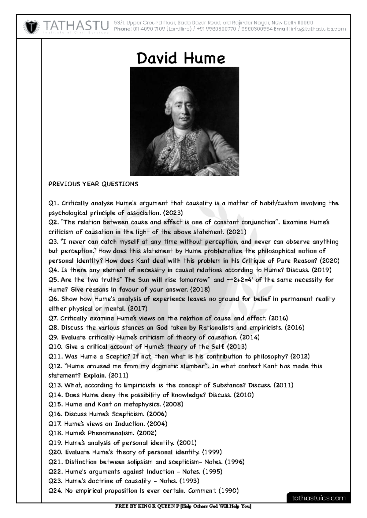 David Hume Philosophy Notes (2024) - Causation & Skepticism Analysis ...