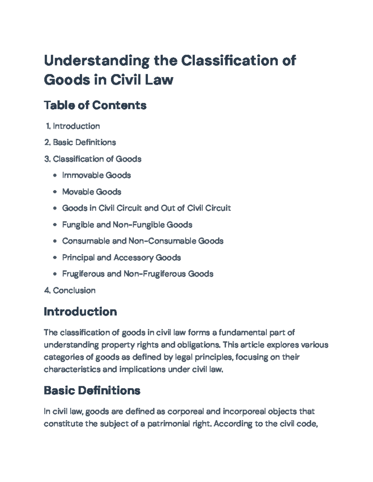 Classification of Goods in Civil Law: Key Concepts and Definitions ...