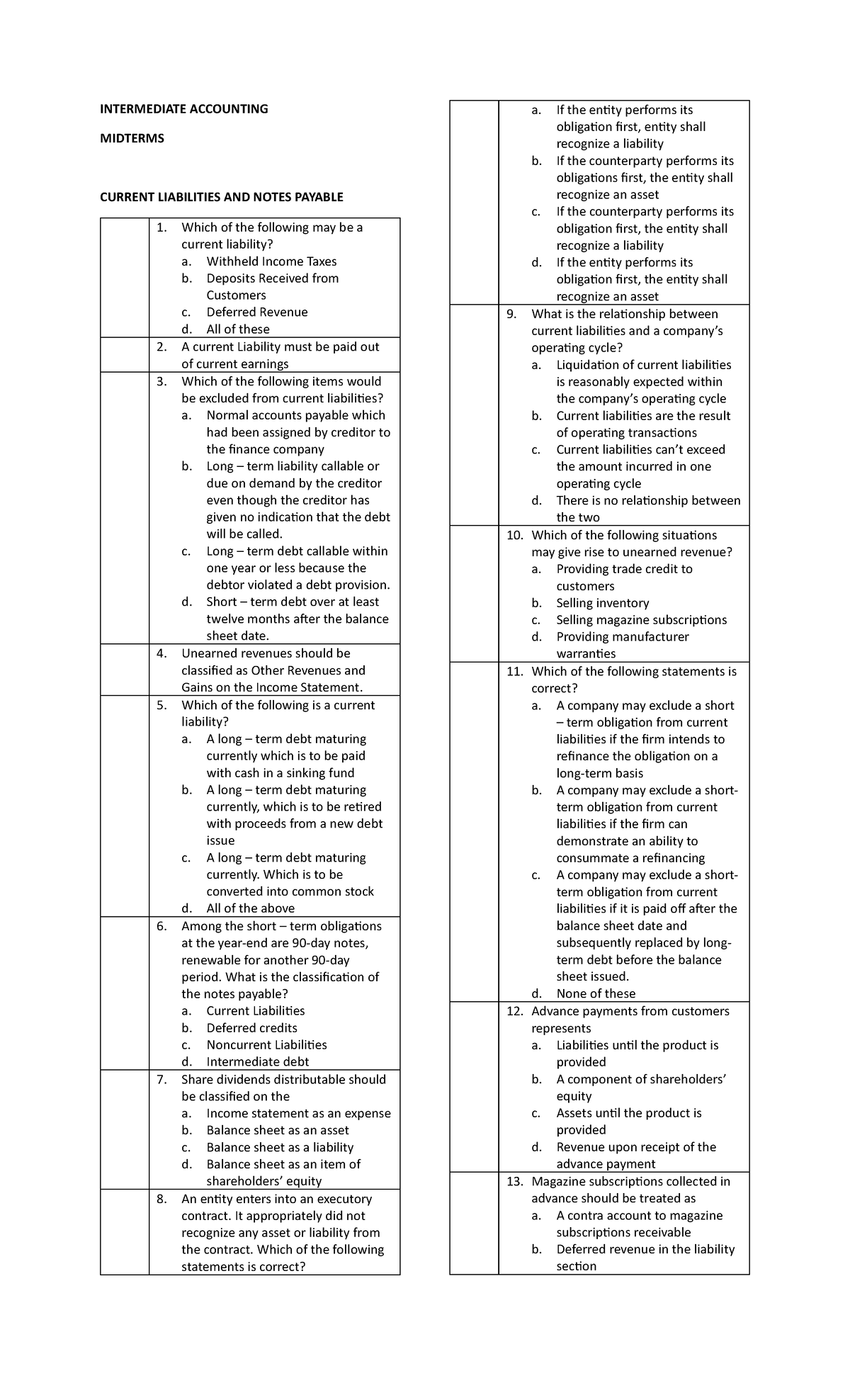 Intermediate Accounting 2 Midterm - INTERMEDIATE ACCOUNTING MIDTERMS ...