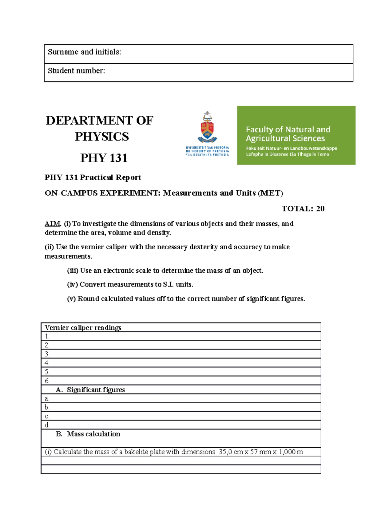 PHY 131 and 154 Lab Manual-2023(3)-2 - i DEPARTMENT OF PHYSICS ...