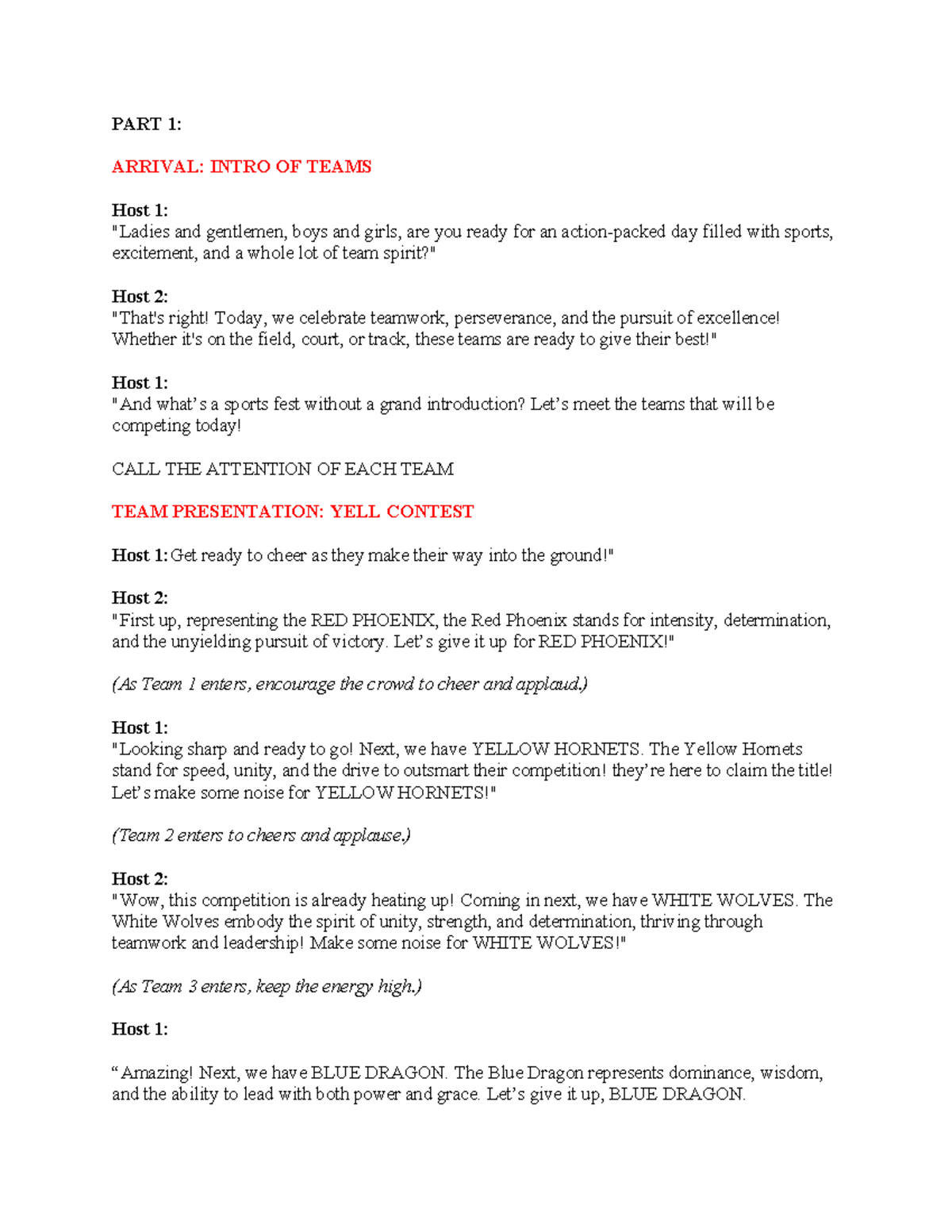 Intramurals 2024 Script: Event Notes & Team Presentations - Studocu