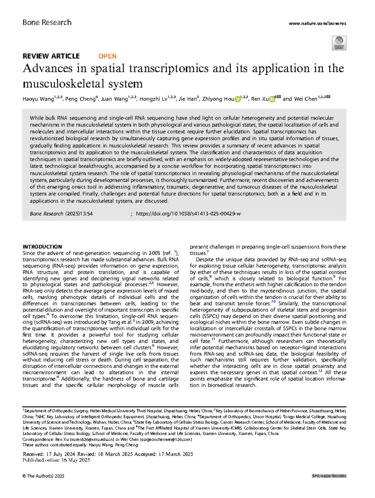 Advances in Spatial Transcriptomics: Applications in Musculoskeletal ...