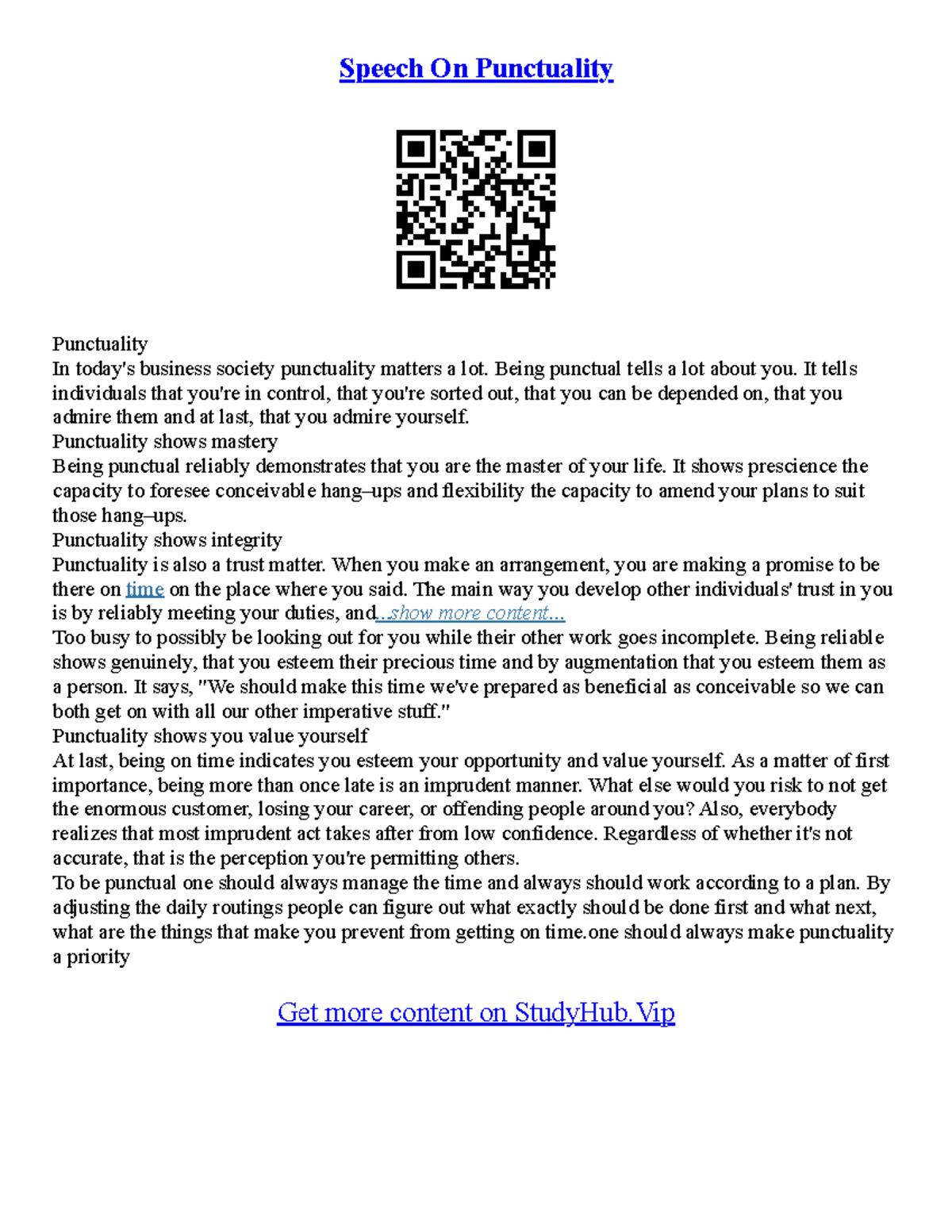 Punctuality Essay For Students - Speech On Punctuality Punctuality In ...