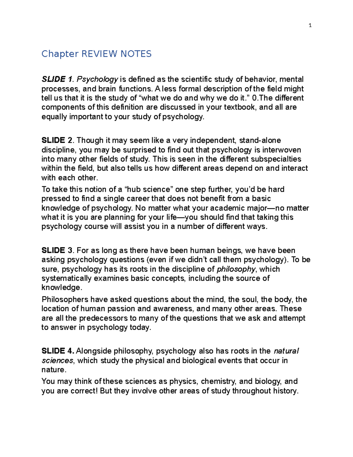 Psychology 101: Chapter Review Notes on Key Theories & Models - Studocu