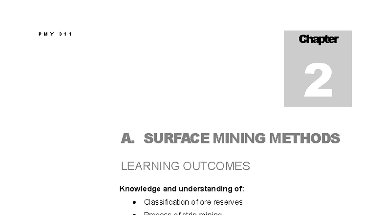 Ch2 Surface Mining Methods & Planning Techniques Overview - Studocu