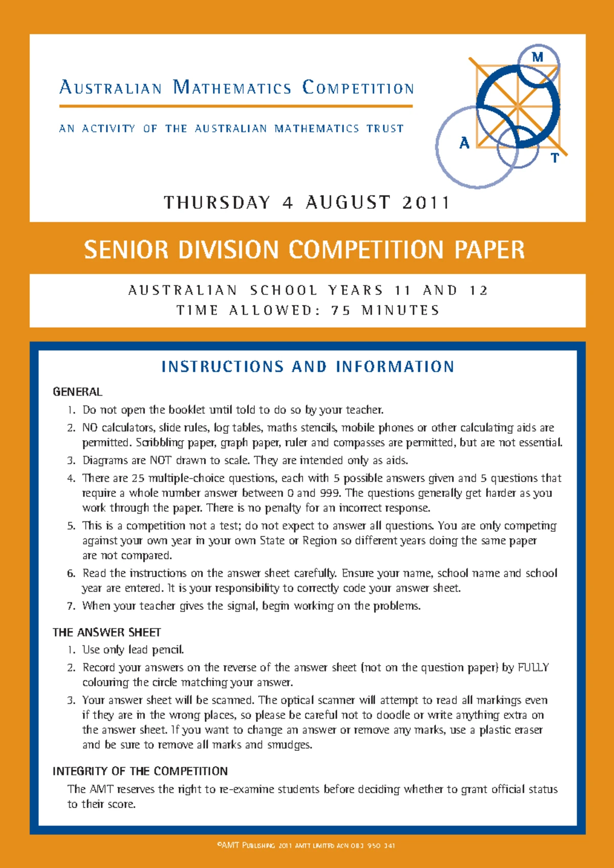 2021 AMC Senior Mathematics Competition Instructions and Info - Studocu