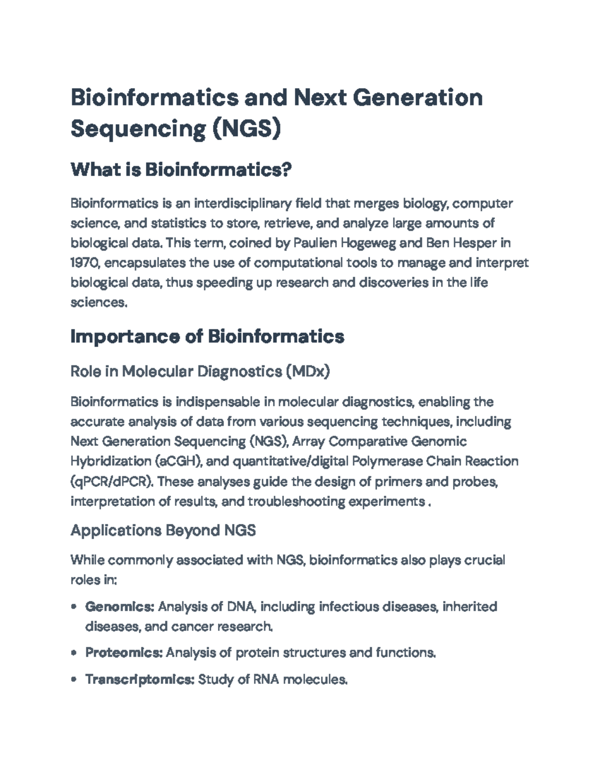Bioinformatics and Next Generation Sequencing (NGS) Analysis Overview ...