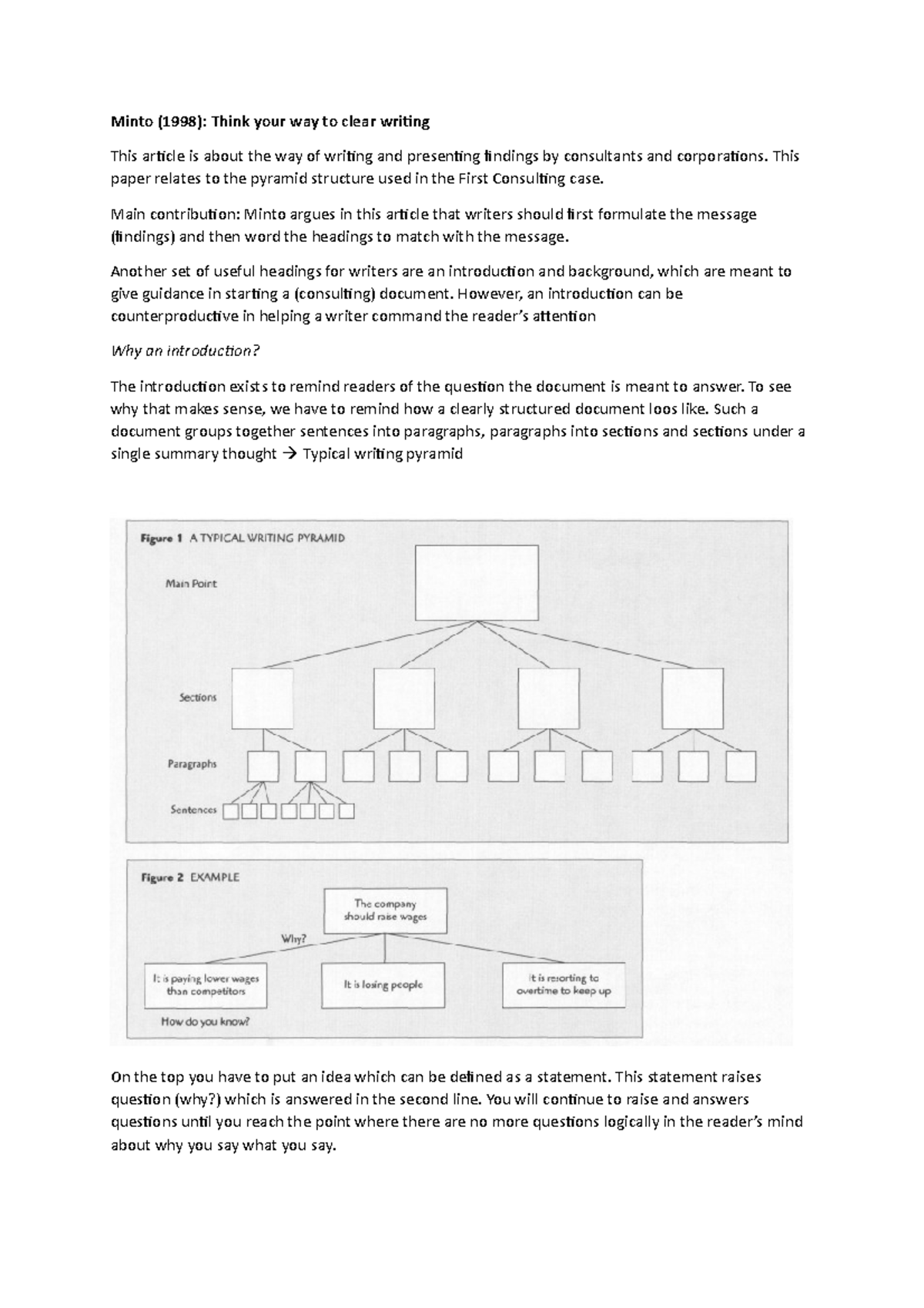 Minto, 1998 - Article on Clear Writing & Pyramid Structure - Studeersnel