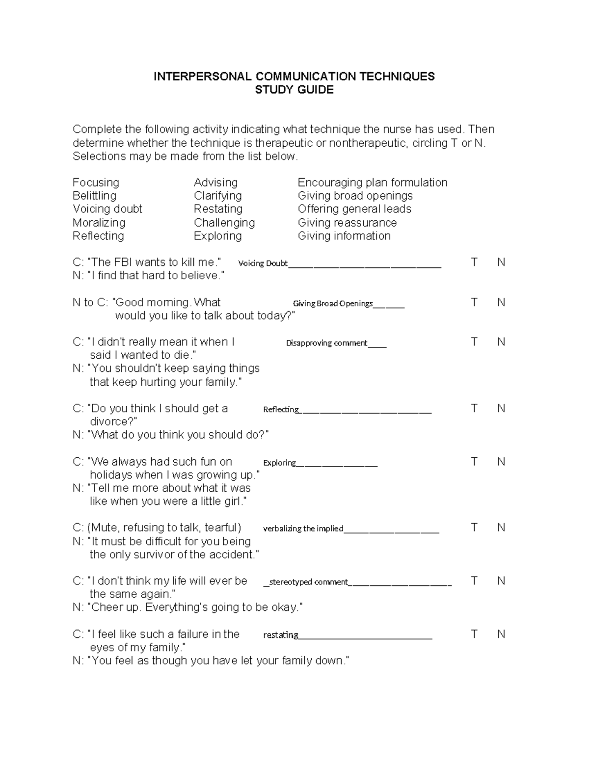 COMM 101: Interpersonal Communication Techniques Study Guide - Studocu