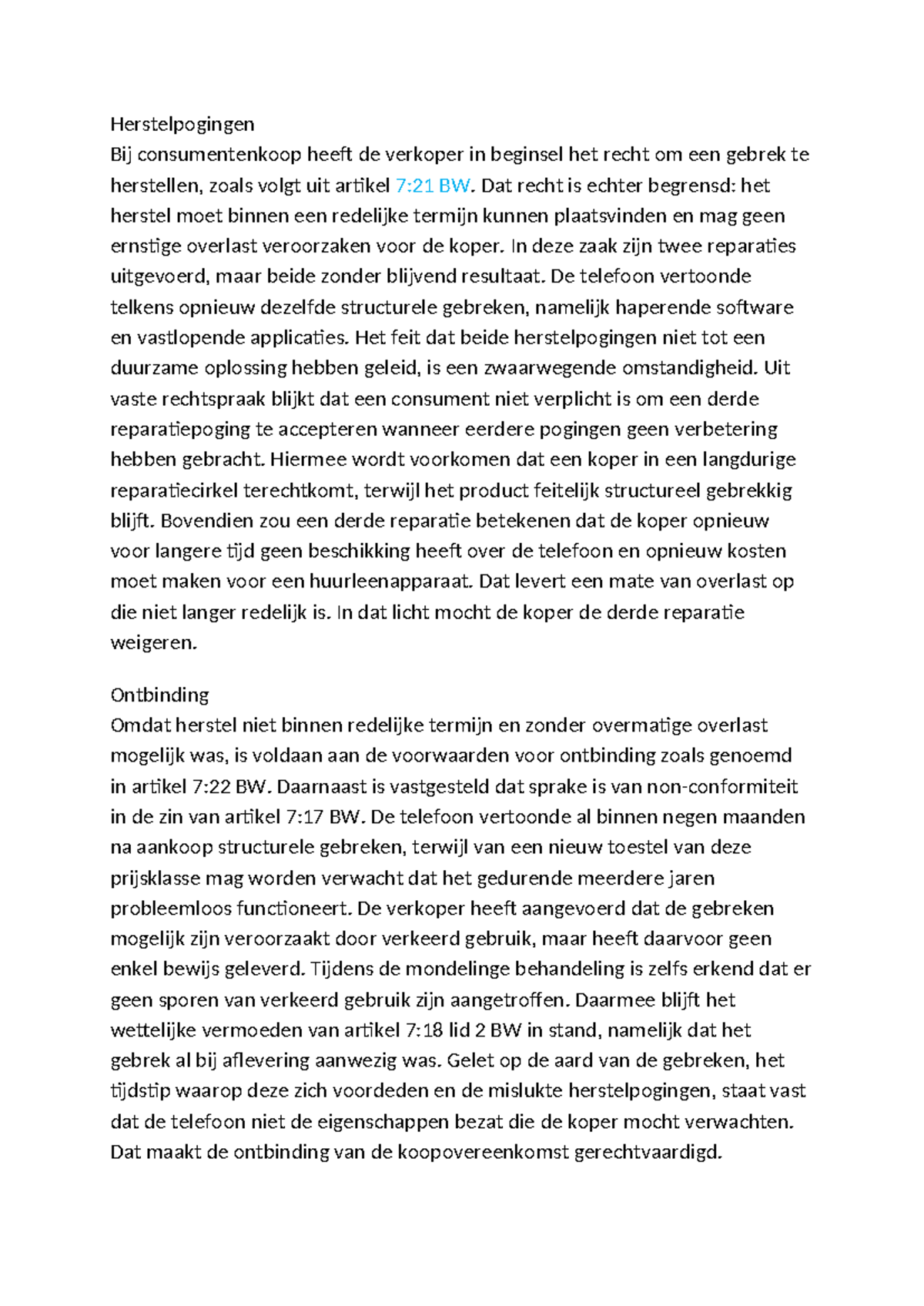 Herstelpogingen en Ontbinding bij Consumentenkoop: Artikel 7 BW Analyse ...