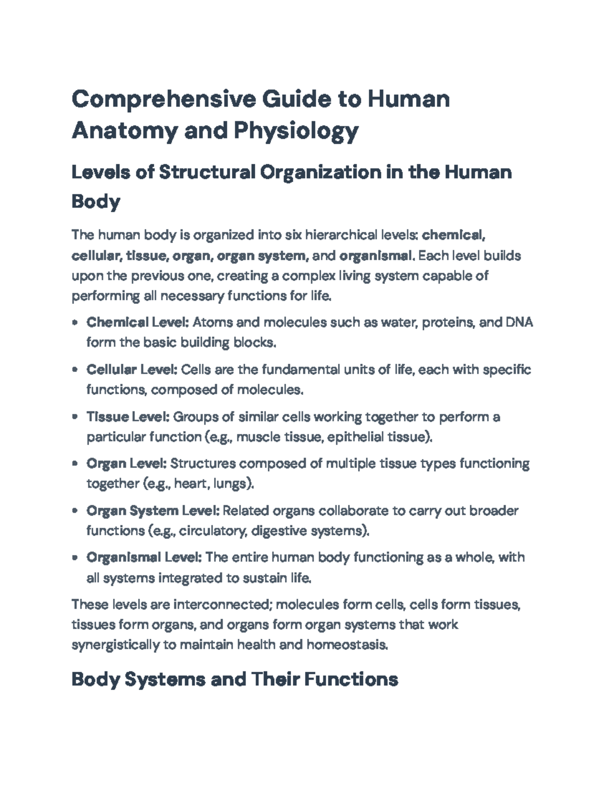 Comprehensive Study Guide: Human Anatomy & Physiology Overview - Studocu