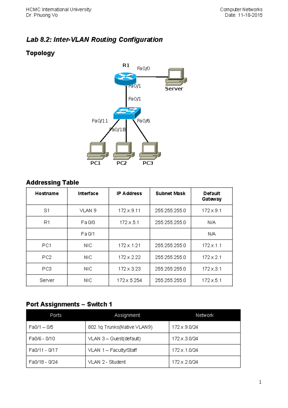 Lab 8.2: Routing Configuration and VLAN Trunking in Computer Networks ...