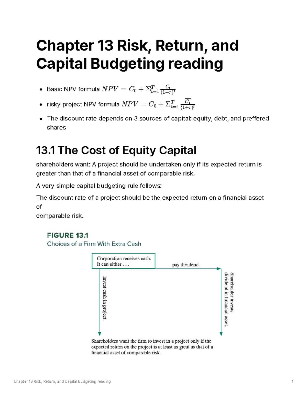 Chapter 13: Risk, Return, and Capital Budgeting Overview - Studocu