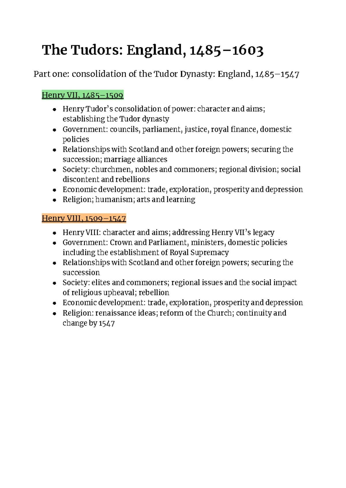 A Level AQA History: Study Notes on the Tudors, 1485–1547 - Studocu