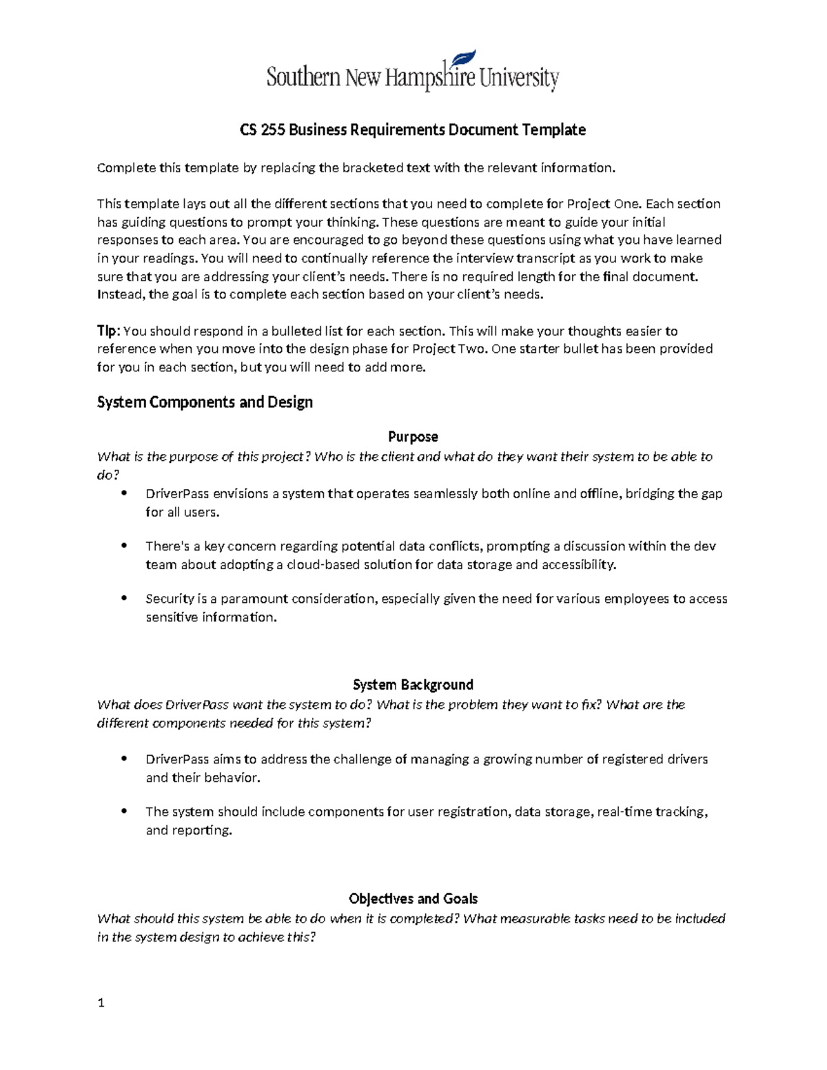 CS 255 Business Requirements Document: Project One Template - Studocu