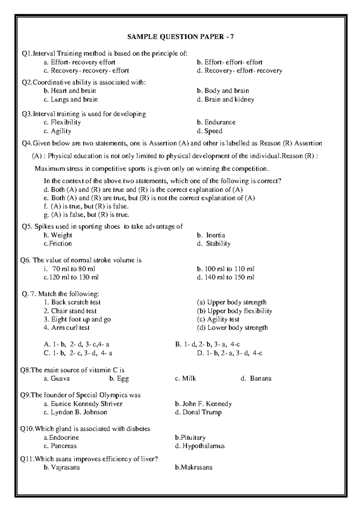 Sample Question Paper 7 - SAMPLE QUESTION PAPER - 7 Q1 Training method ...
