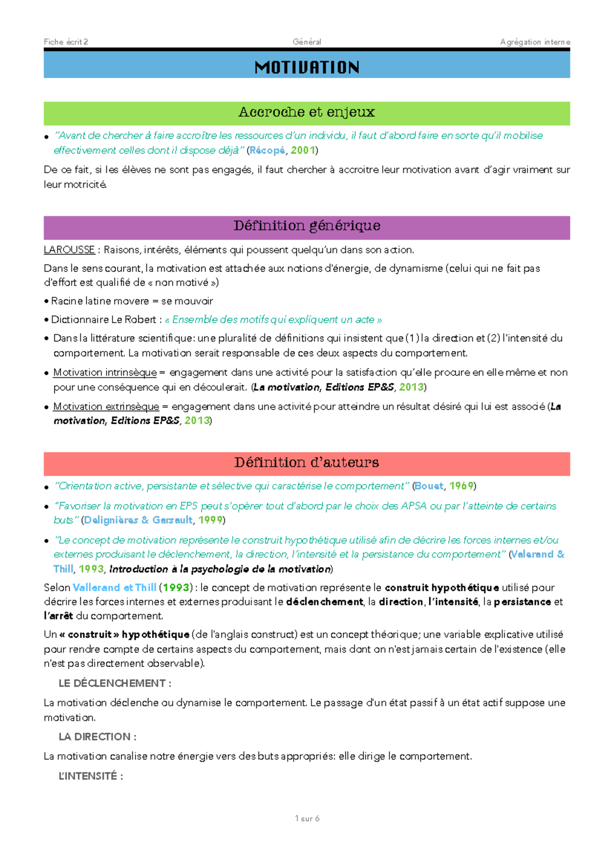 Fiche Écrite 2 - Général Agrégation Interne : Motivation et Engagement ...