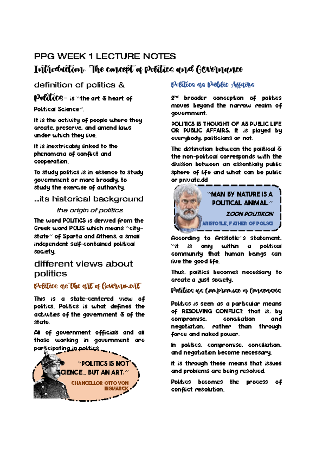 PPG Lecture Notes: Weeks 1-3 Overview on Politics & Power - Studocu
