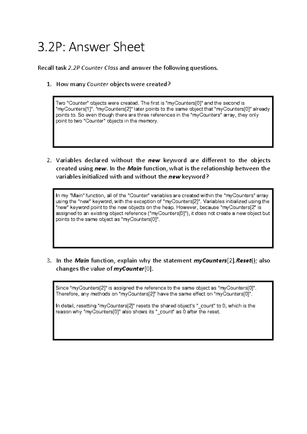 3.2P: Answer Sheet for Recall Task on Counter Class Concepts - Studocu