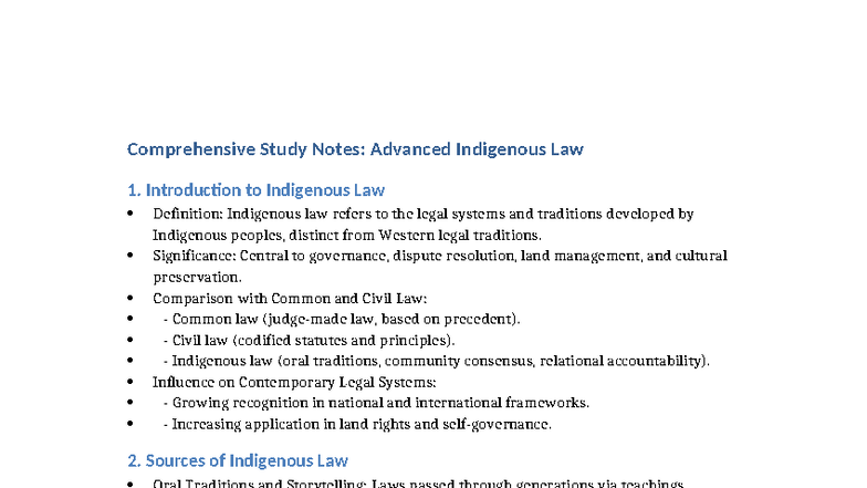 Indigenous Law Study Notes: Key Concepts and Legal Principles - Studocu