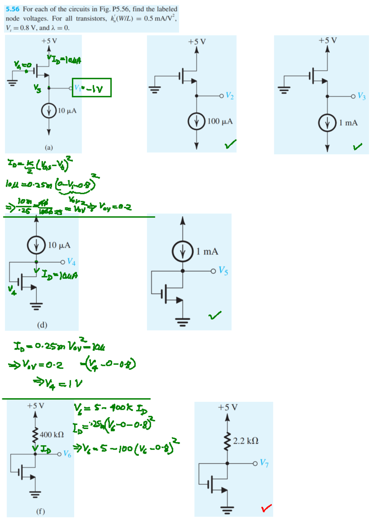 Mosfet Probs - 5 For each of the circuits in Fig. P5, find the labeled ...