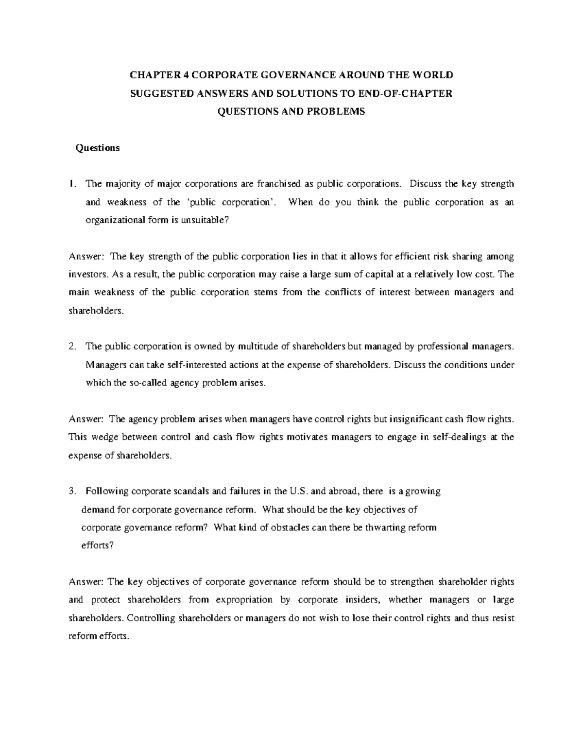 Chapter 4 - Corporate Governance: Key Insights & Case Studies - Studocu
