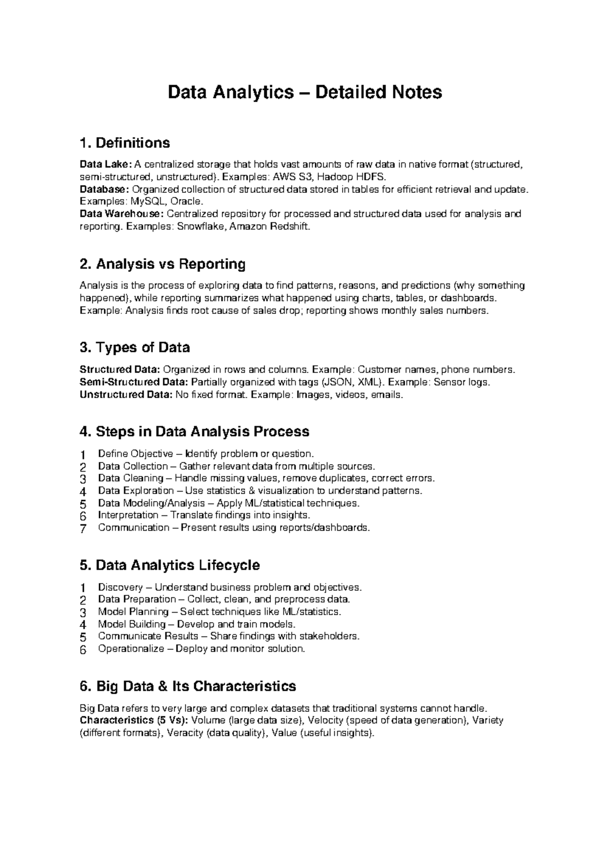 Data Analytics Detailed Notes: Concepts & Processes - Studocu