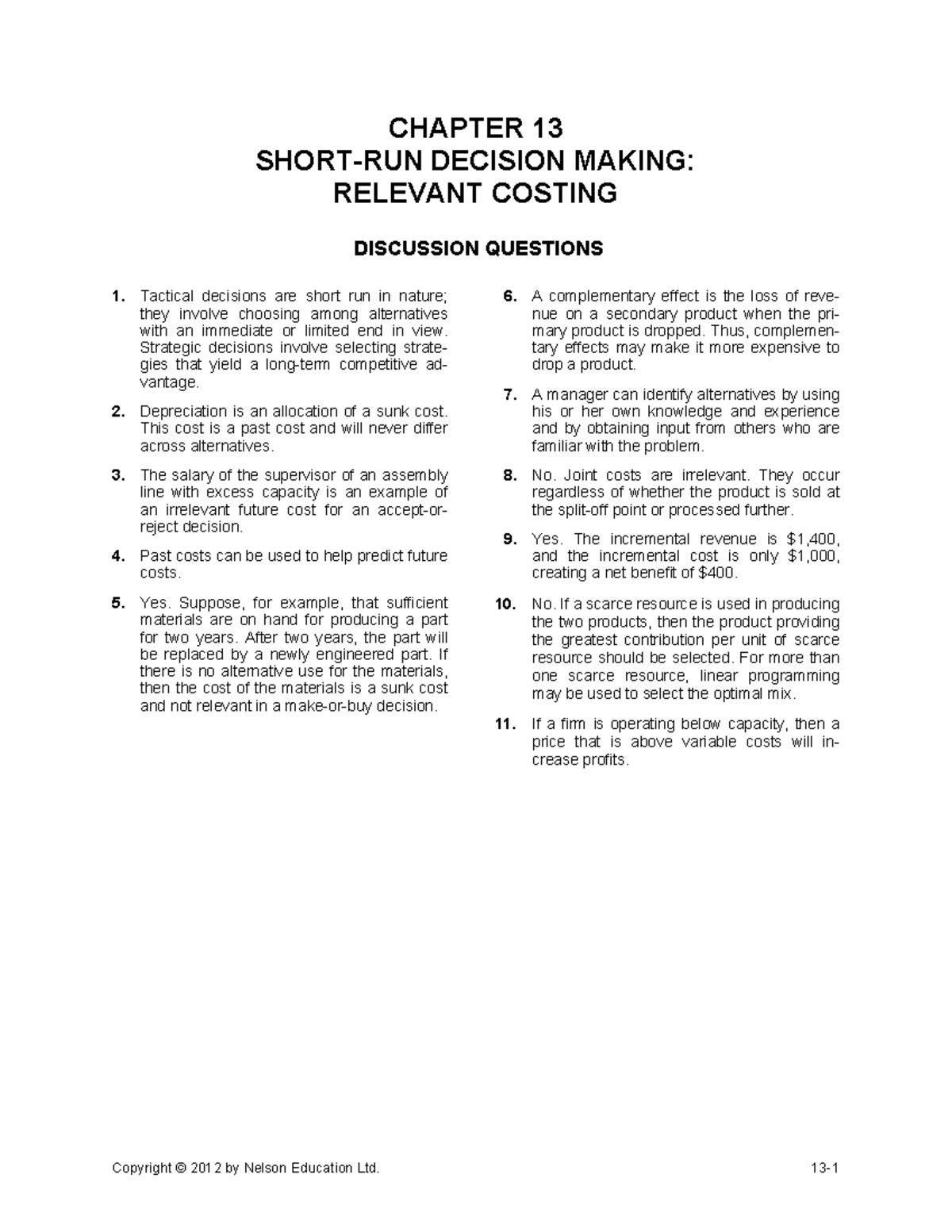 Short-Run Decision Making - FIN 300 Final Exam Review Guide - Studocu