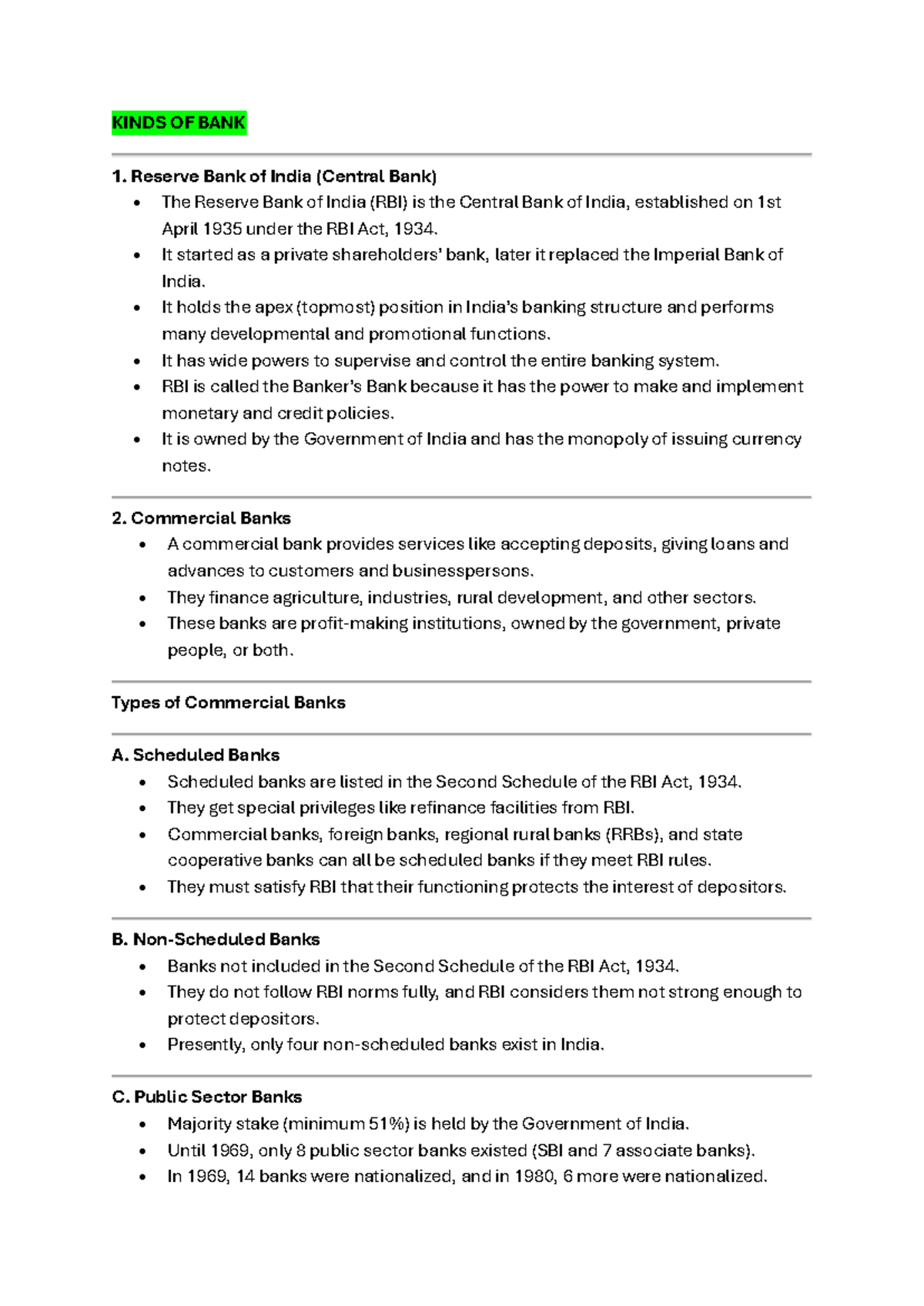 Unit 1 - Banking Law Notes: Types and Functions of Banks - Studocu