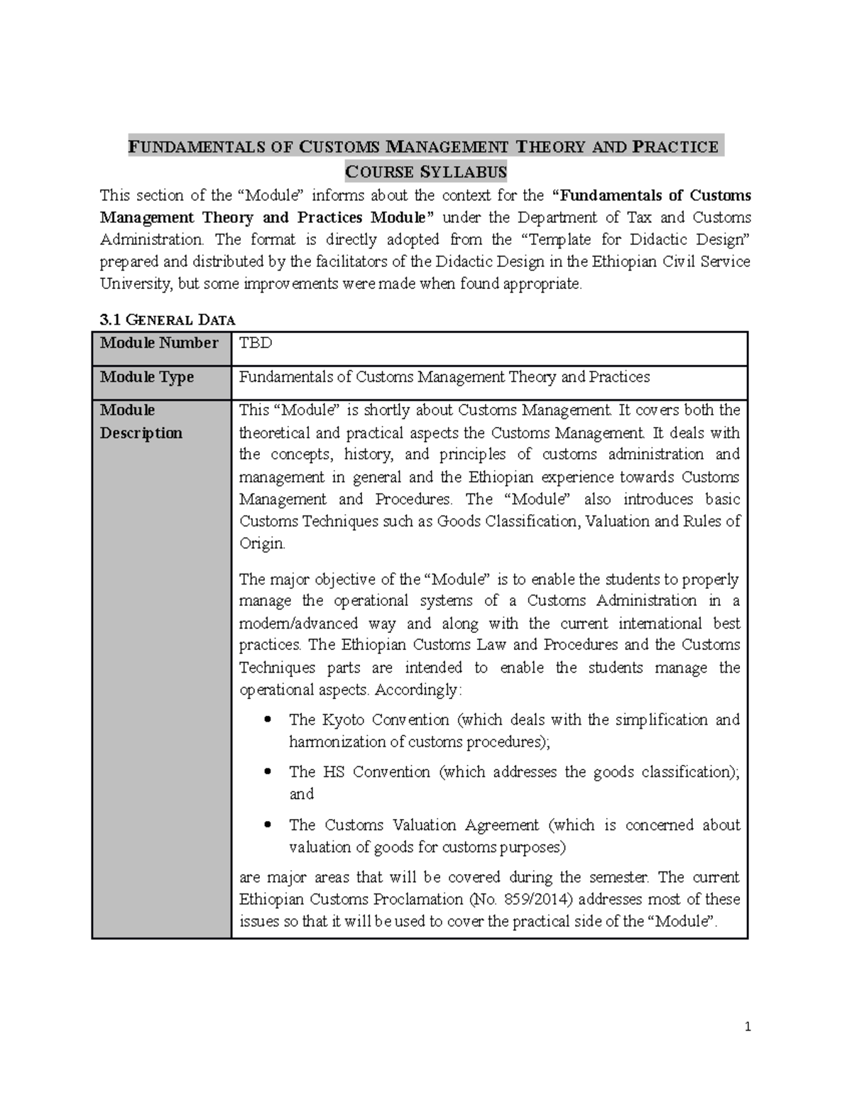 Customs Theory & Management Practices Syllabus - Course Outline - Studocu