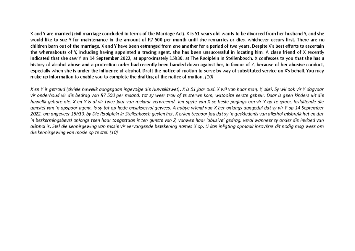Example - X and Y are married (civil marriage concluded in terms of the ...