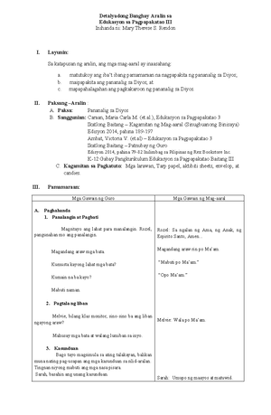 ARTS Final Lesson PLAN - COLLEGE OF EDUCATION SCHOOL : Jose Rizal ...