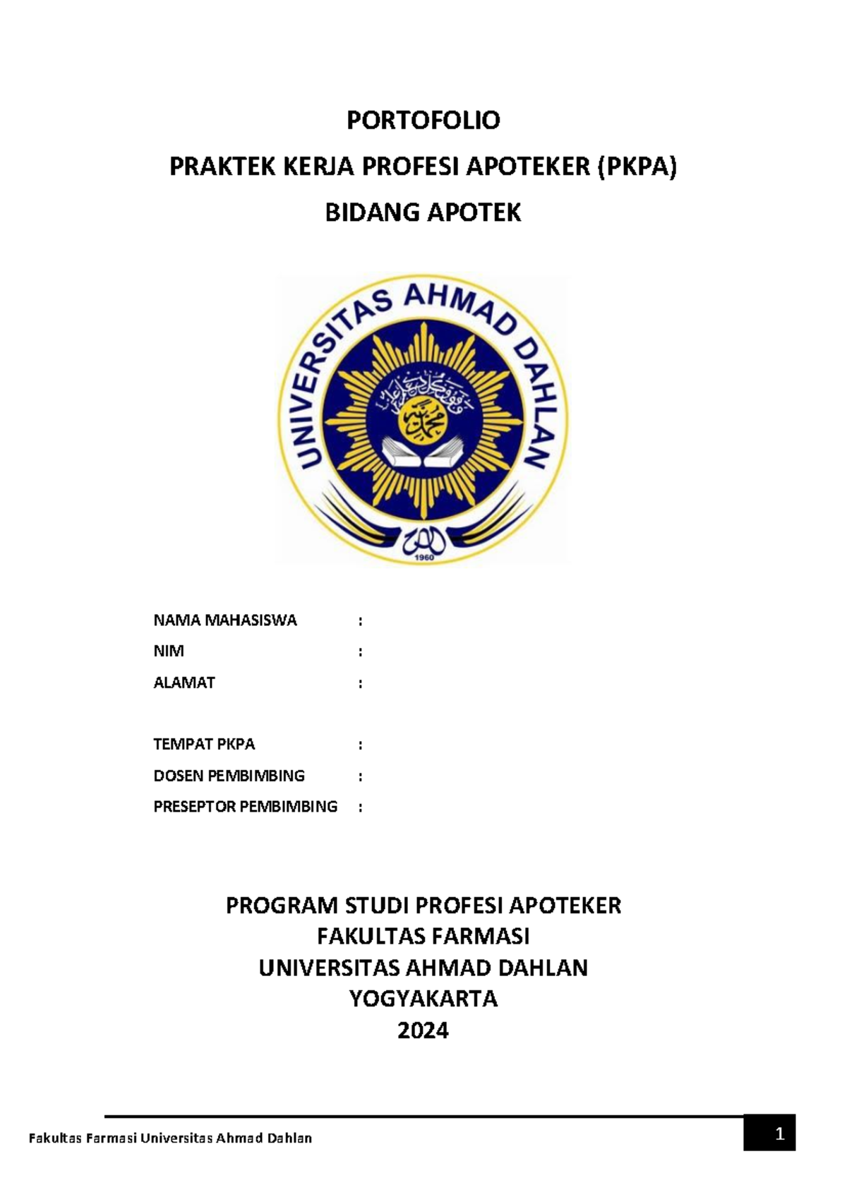 Portofolio PKPA Apotek UAD 2024: Praktik Kerja Profesi Apoteker - Studocu