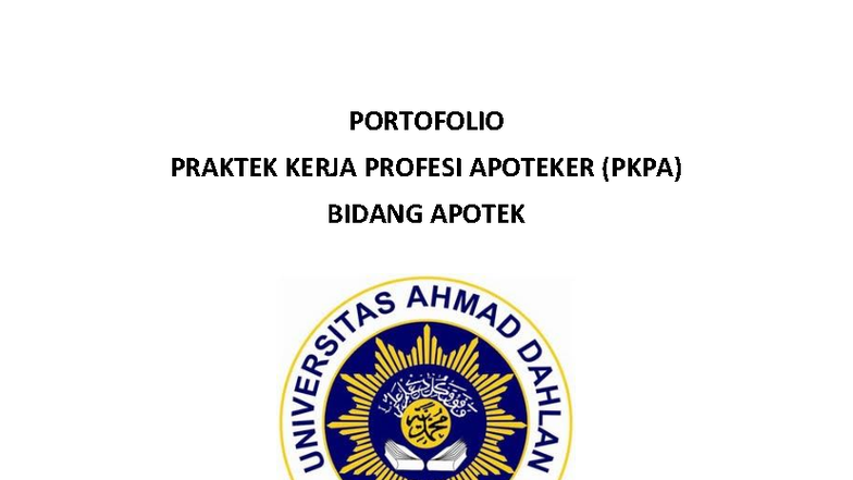 Portofolio PKPA Apotek UAD 2024: Praktik Kerja Profesi Apoteker - Studocu