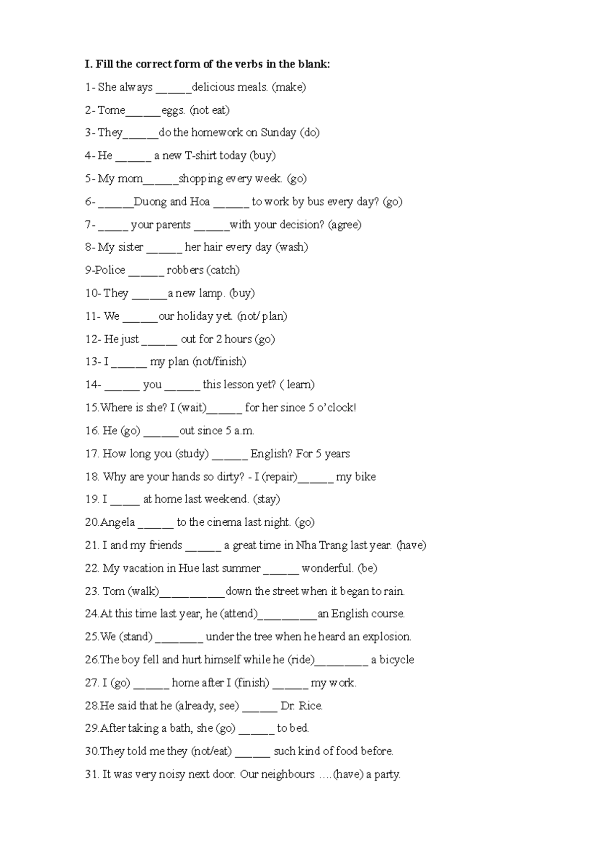 Tenses Exercises - TOEIC: Verb Forms and Sentence Construction - Studocu