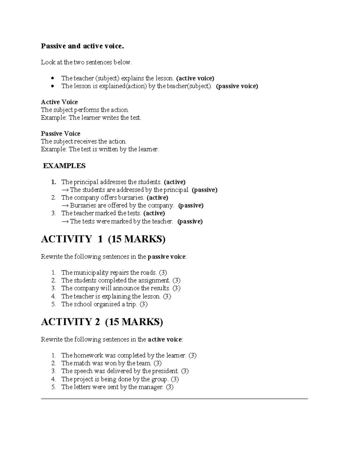 Active and Passive Voice: Understanding and Exercises - Studocu
