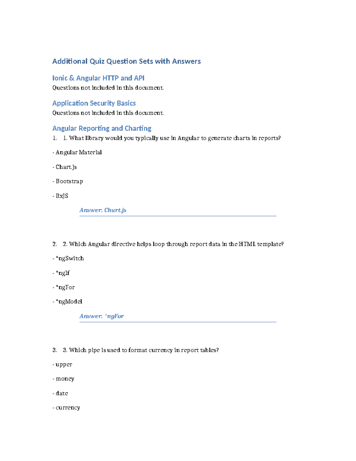 Quiz Question Sets - Ionic, Angular, and Rasa AI Concepts - Studocu