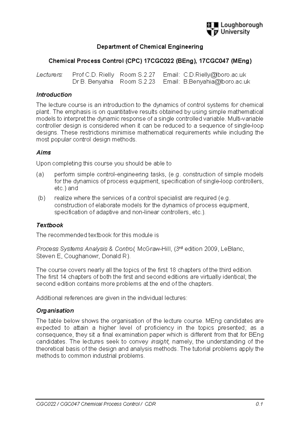 CDR CPC Notes 2017 - Department of Chemical Engineering Chemical ...